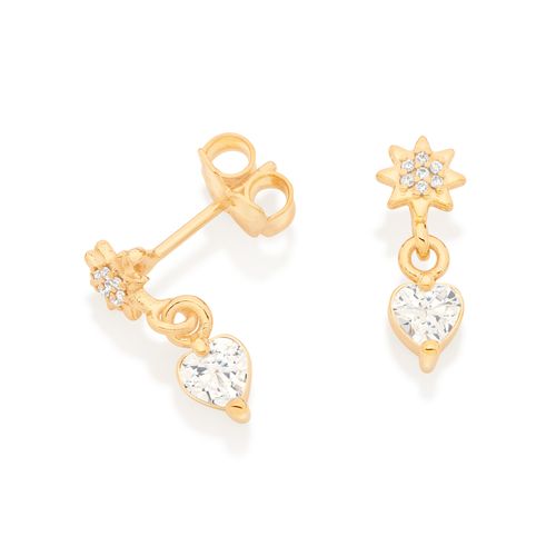 GOLD WHITE HEART DANGLY EARRING