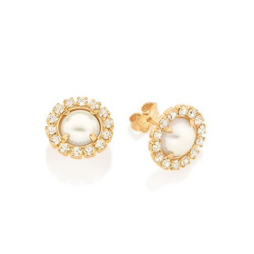 GOLD EARRING WITH PEARL AND CRYSTAL