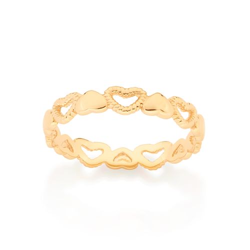 GOLD SOLID AND HOLLOW HEARTS SKINNY RING