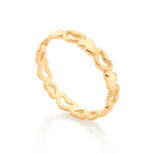 GOLD SOLID AND HOLLOW HEARTS SKINNY RING