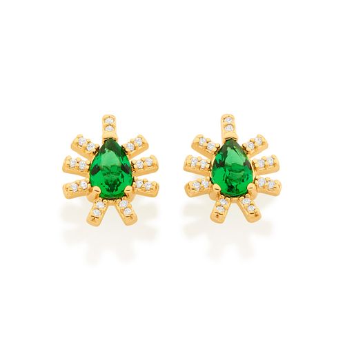GOLD TRADITIONAL ROYALTY STUD EARRING IN GREEN