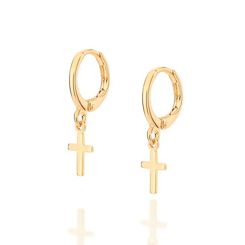 GOLD SMALL CROSS HUGGIE EARRINGS