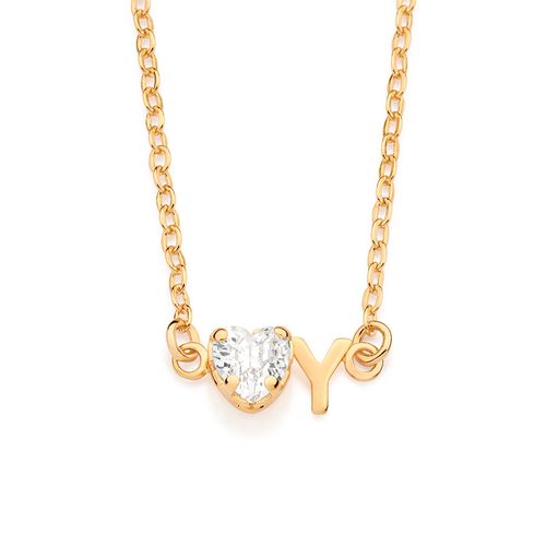 GOLD STUDDED INITIAL NECKLACE - LETTER INSERIR LETRA-LETTER Y