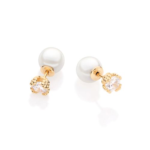 GOLD KID'S EARRING WITH PEARL AND CRYSTAL