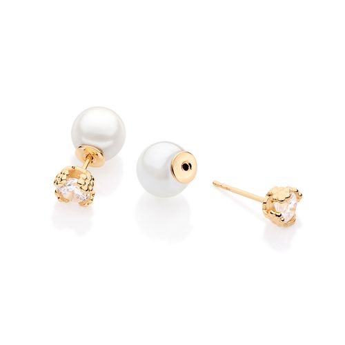 GOLD KID'S EARRING WITH PEARL AND CRYSTAL