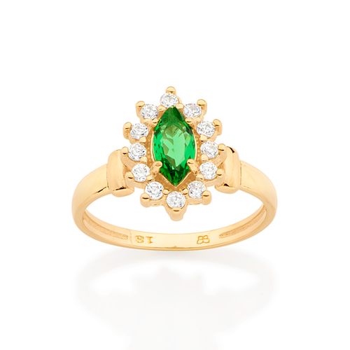 GOLD MODERN FLOWER SOLITAIRE RING IN GREEN