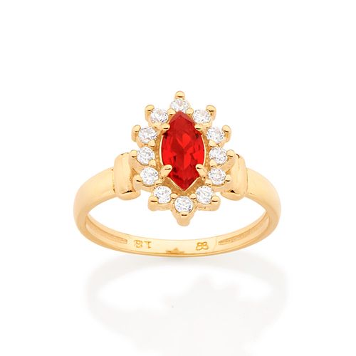 GOLD MODERN FLOWER SOLITAIRE RING IN RED