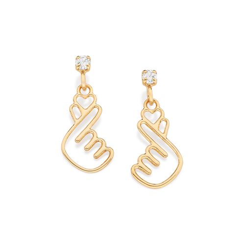 GOLD KOREAN HEART DANGLY EARRINGS
