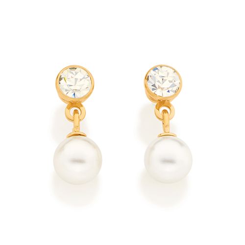 GOLD KID'S EARRING WITH PEARL AND CRYSTAL