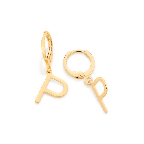 GOLD LETTER HUGGIE EARRINGS -LETTER P
