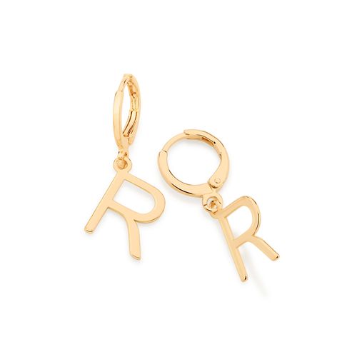 GOLD LETTER HUGGIE EARRINGS -LETTER R