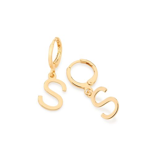 GOLD LETTER HUGGIE EARRINGS -LETTER S