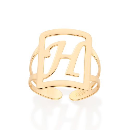 GOLD INITIAL SQUARE MAXI RING-LETTER H