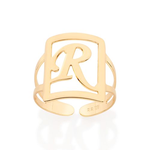 GOLD INITIAL SQUARE MAXI RING-LETTER R