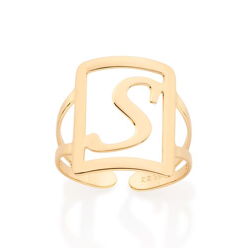 GOLD INITIAL SQUARE MAXI RING-LETTER S