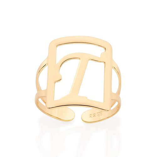 GOLD INITIAL SQUARE MAXI RING-LETTER T