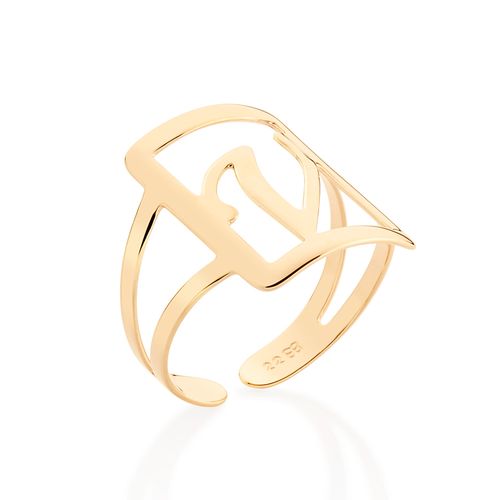 GOLD INITIAL SQUARE MAXI RING-LETTER V