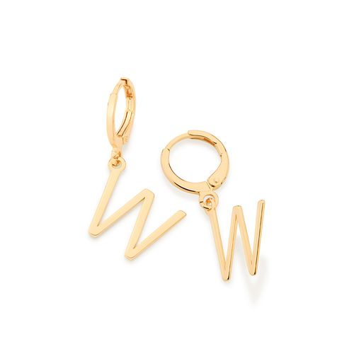 GOLD LETTER HUGGIE EARRINGS -LETTER W