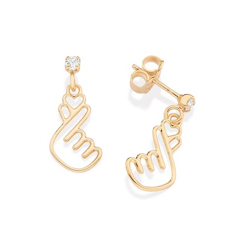 GOLD KOREAN HEART DANGLY EARRINGS