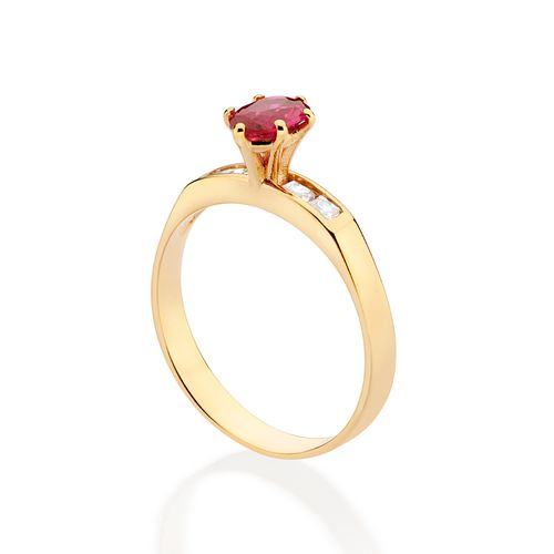 GOLD HOLIDAY SURPRISE SOLITAIRE RING IN RED