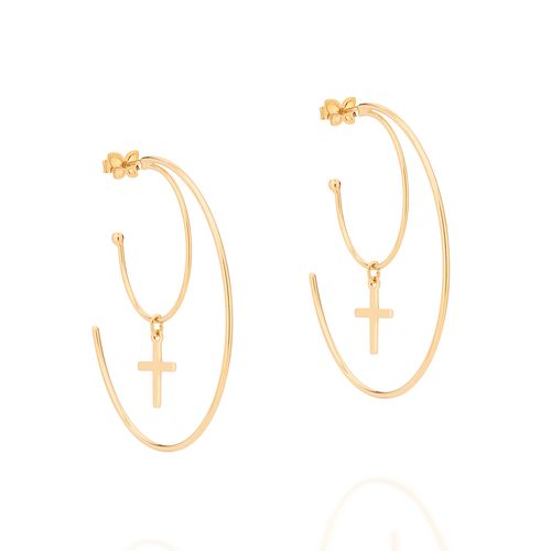 GOLD DOUBLE CROSS HOOPS EARRING