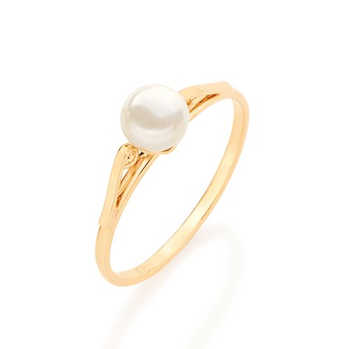 18K GOLD PLATED SOLITAIRE RING WITH SYNTHETIC PEARL