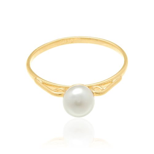 18K GOLD PLATED SOLITAIRE RING WITH SYNTHETIC PEARL