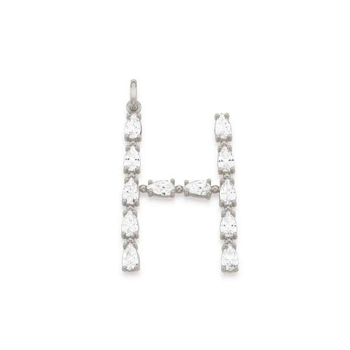 RHODIUM PLATED PENDANT WITH ZIRCONIA-LETTER H