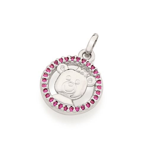 RHODIUM TEDDY BEAR FACE PENDANT IN PINK