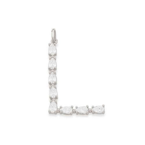 RHODIUM PLATED PENDANT WITH ZIRCONIA-LETTER L