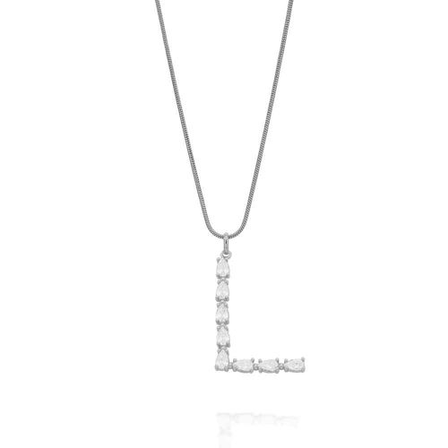 RHODIUM PLATED PENDANT WITH ZIRCONIA-LETTER L