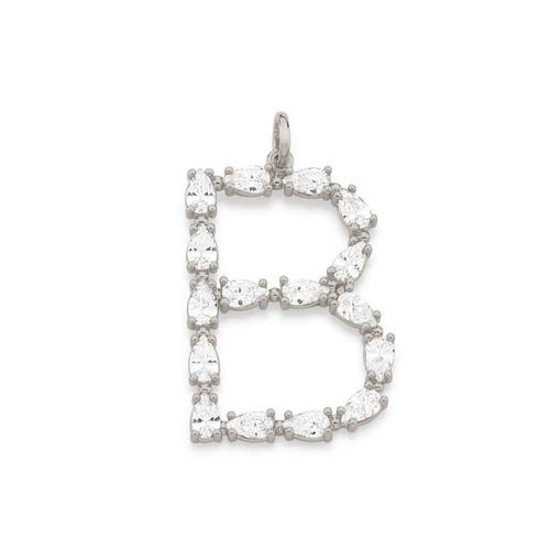 RHODIUM PLATED PENDANT WITH ZIRCONIA-LETTER B