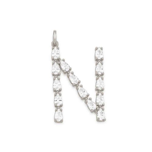 RHODIUM PLATED PENDANT WITH ZIRCONIA-LETTER N