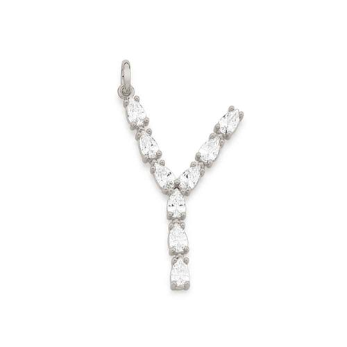 RHODIUM PLATED PENDANT WITH ZIRCONIA-LETTER Y