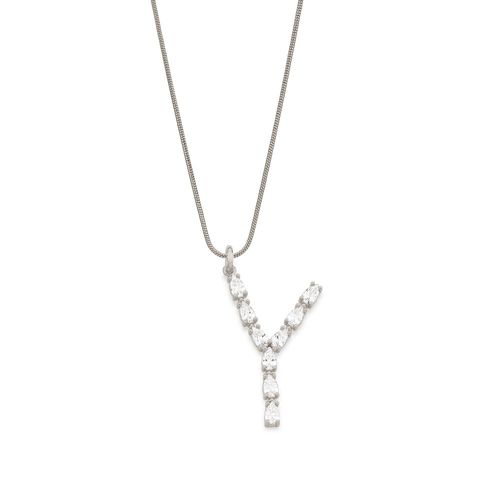 RHODIUM PLATED PENDANT WITH ZIRCONIA-LETTER Y