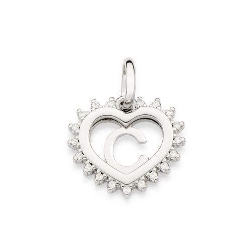 PLATINUM STUDDED HEART LETTER PENDANT -LETTER C