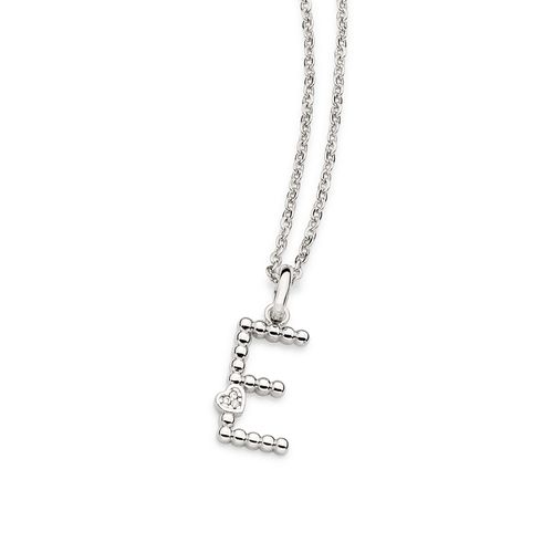 PLATINUM TEXTURED AND HEART LETTER PENDANT-LETTER E