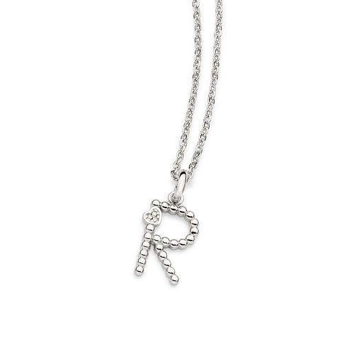 PLATINUM TEXTURED AND HEART LETTER PENDANT-LETTER R